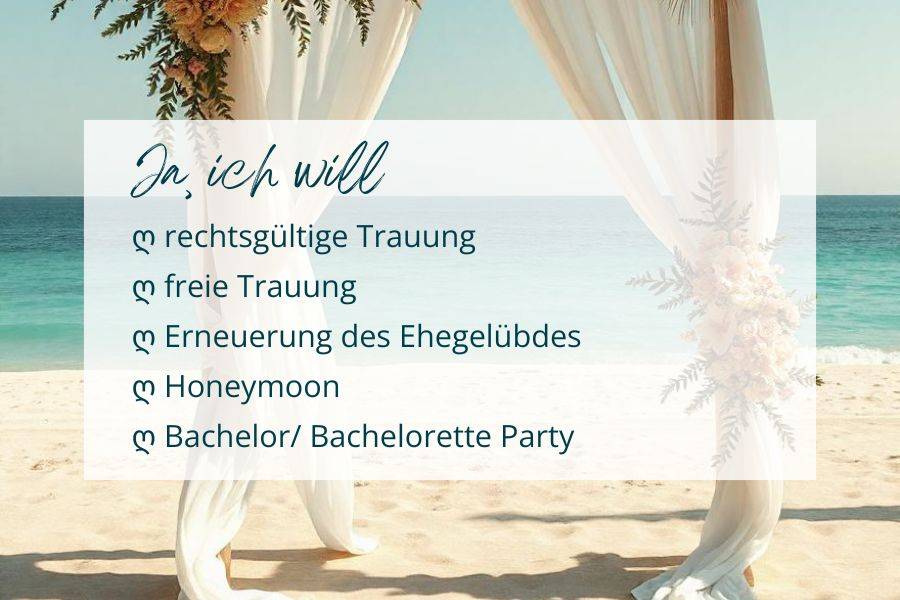 Alle Hochzeitsmöglichkeiten in diesem Resort.