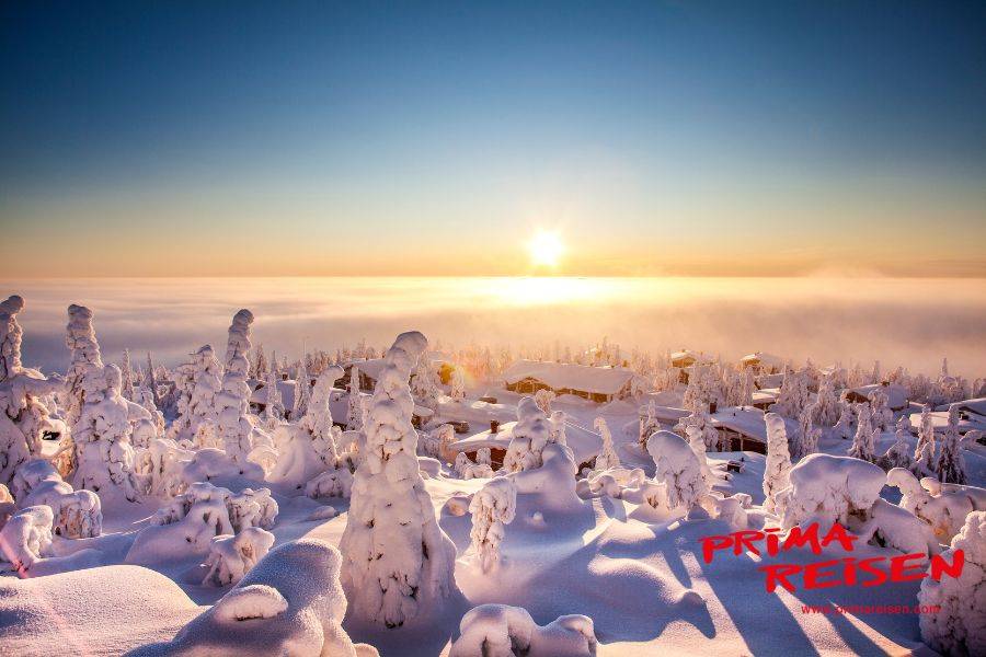 Sonne geht auf über Winterlandschaft