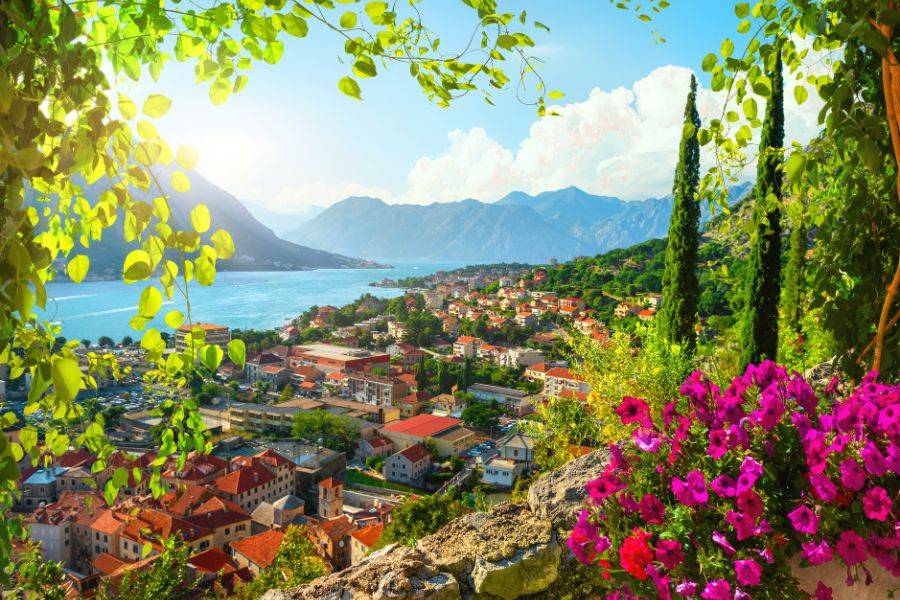 Mediterrane Küstenlandschaft mit Blick auf die Bucht von Kotor