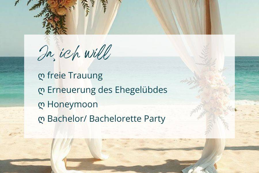 Alle Hochzeitsmöglichkeiten in diesem Resort.