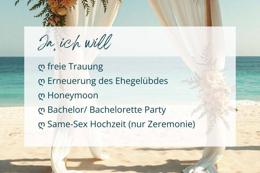 Alle Hochzeitsmöglichkeiten in diesem Resort.