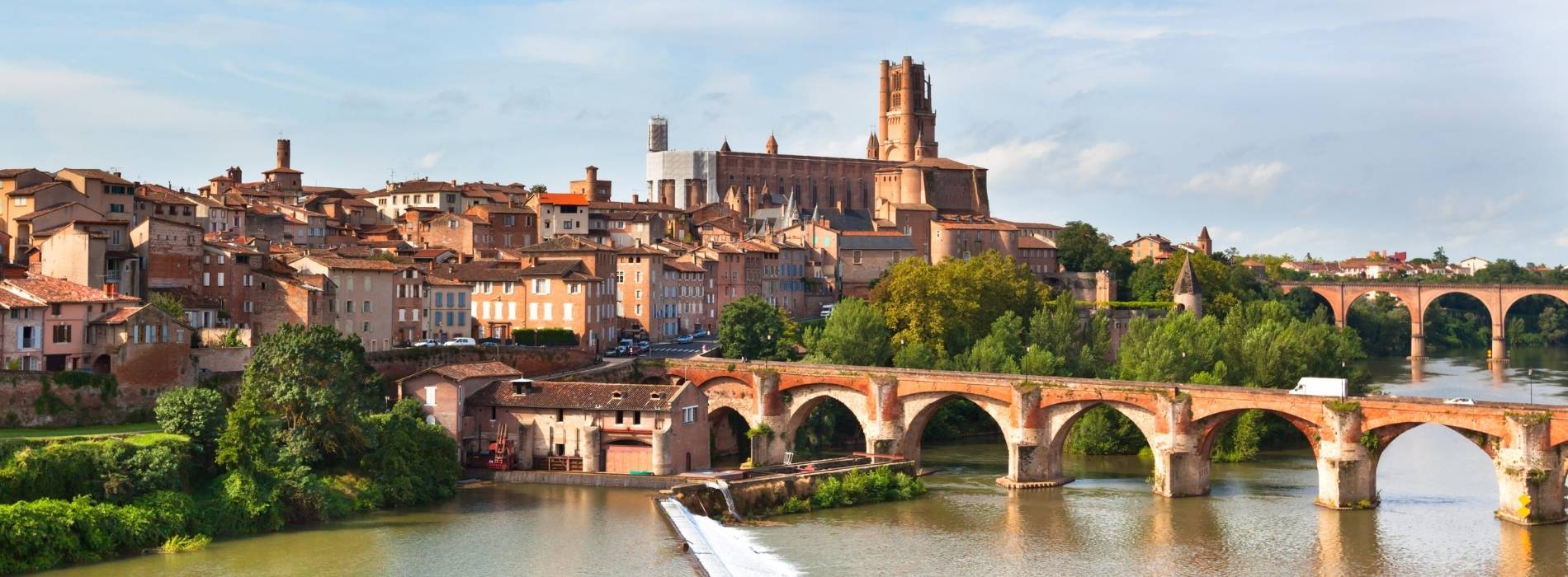 Altstadt von Albi mit Kathedrale und Brücke über den Tarn, Frankreich